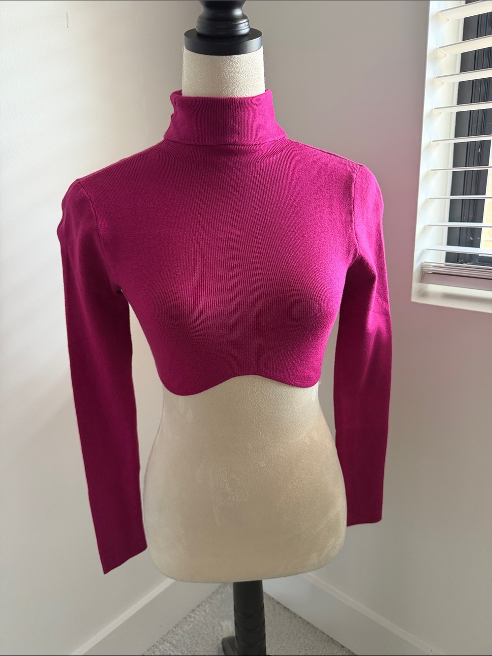 Active USA Fuchsia Turtleneck Crop Sweater